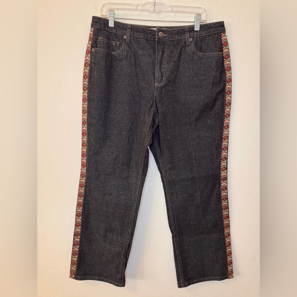 Coldwater Creek Blue/Grey Straight Leg Jeans Decorative Embroidered Sides